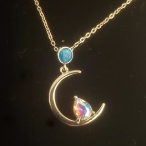 New Mercury Mystic Topaz, Opalite 925 Silver Crescent Moon Necklace.